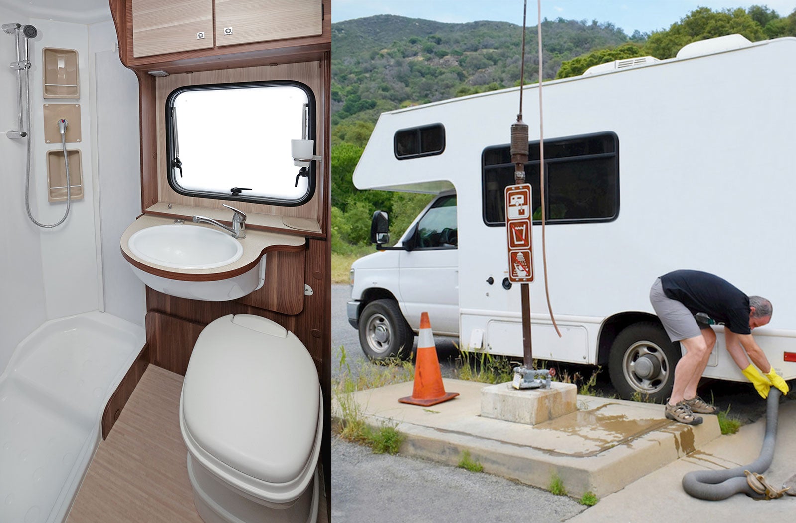 Portable RV/camper toilet and holding tank setup in Cheboygan, Michigan