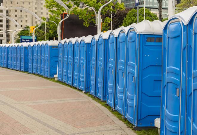 Seasonal porta potty units set up at a Cheboygan, Michigan venue